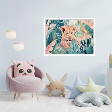 Imagem de Quadro Decorativo Leão Folhagem - 50X70Cm