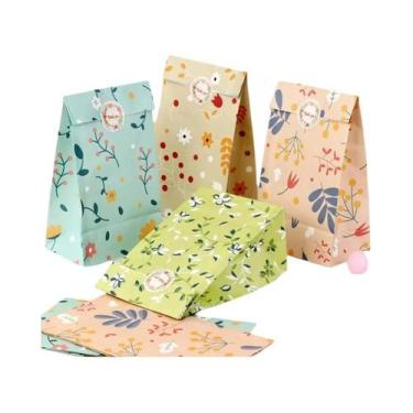 Imagem de Sacolas De Papel Kraft Com Padrão De Plantas 12 24PCS Com Adesivos Par