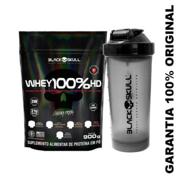 Imagem de Whey 100% HD Refil 900g + Coqueteleira 600ml - BLACK SKULL, Chocolate,