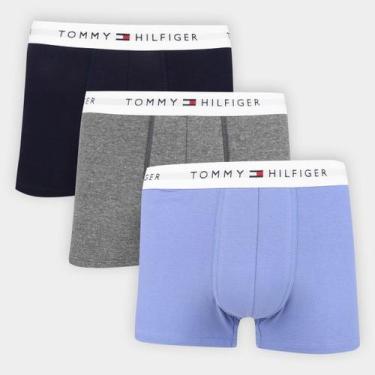 Imagem de Kit Cueca Boxer Tommy Hilfiger Trunk Masculina - 3 Peças, Cinza, Azul,