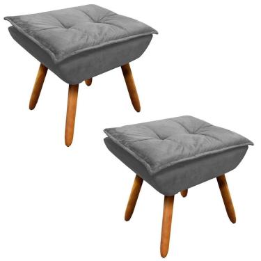 Imagem de Kit 2 Puffs Decorativos Pés Palito Opla Suede Grafite - Ibiza
