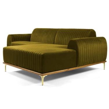 Imagem de Sofá 230cm 4 Lugares Chaise Direito Pés Gold B-260 Mostarda