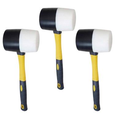 Imagem de Martelo Borracha Obra Kit 3 Uni Mercenaria Assentar Ladrilho Taco Piso Ergonomico Ceramica Chao Moveis Reparo Construçao