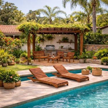 Imagem de Conjunto Cairo 4 Peças e 2 Espreguiçadeiras Menton Madeira