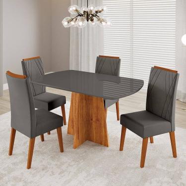 Imagem de Conjunto Sala de Jantar 4 Lugares Tampo Barril de Vidro/mdf Poligna Mel/Grafite