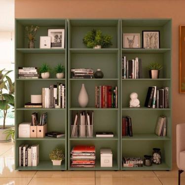 Imagem de Conjunto Sala de Estar com 3 Estantes para Livros 5 Prateleiras Multy Menta