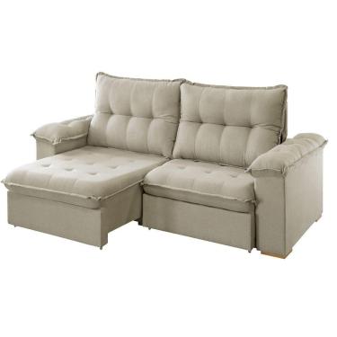 Imagem de Sofá Retrátil Reclinável 2,50m Linho Bege Claro Muriaé