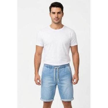 Imagem de Bermuda Jeans Masculina 100% Algodão Slim com Elástico e Cordão - Conf