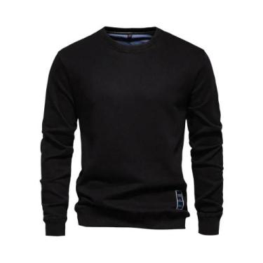 Imagem de Suéter Masculino De Algodão Com Gola Redonda Em Cor Sólida Casual Espo