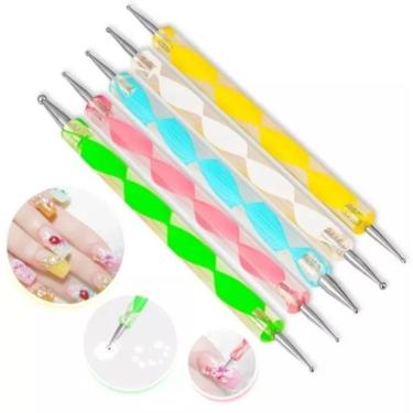 Imagem de Kit de Boleadores para Unhas com 5 Pincéis Ponta Dupla para Arte Desenho e Pintura Uso...
