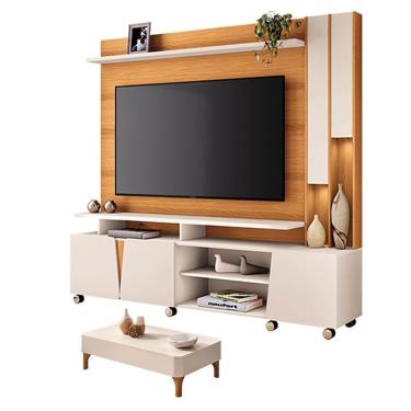 Imagem de Estante Home Theater Virtus Cinamomo Off White Com Mesa De Centro Liz Off White - Hb Mó...