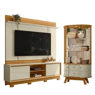 Imagem de Estante Home Theater Siena Com Pés Com Cristaleira Moss Cumaru Opala - Madetec