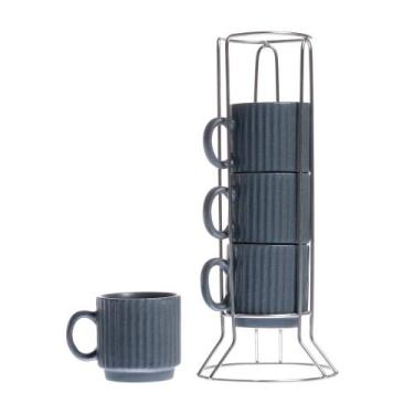 Imagem de Jogo de 4 xícaras Café Cerâmica com suporte Cinza 80ml -L Hermitage - 