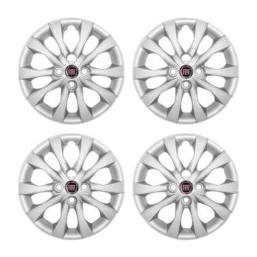 Imagem de Jogo Calota Aro 14 Novo Fiat Mobi 2021 2022 Prata + Emblema Vermelho -