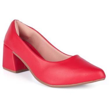 Imagem de Scarpin Feminino Salto Bloco Médio Geometrico Bico Fino Liso Confortáv