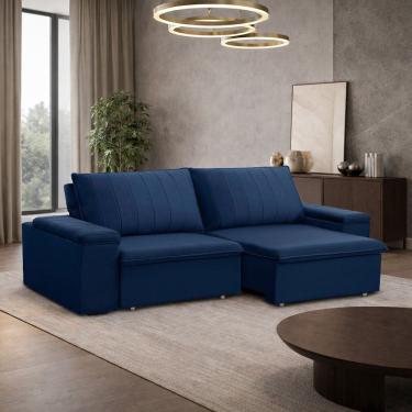 Imagem de Sofá 3 Lugares Retrátil Reclinável Para Sala 225cm Malfati F04 Veludo Azul - Lyam Decor