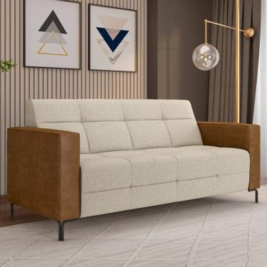 Imagem de Sofá 3 Lugares Sala Living Industrial 180cm Senna K01 Couríssimo Whisky Linho Champanhe...