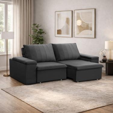 Imagem de Sofá 3 Lugares Retrátil Reclinável Para Sala 205cm Malfati F04 Veludo Grafite - Lyam Decor