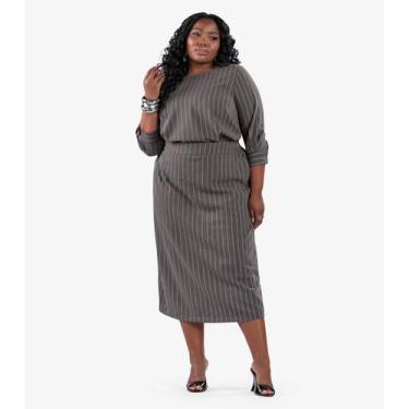 Imagem de Saia Feminina Midi Twill Plus Size Secret Glam Cinza, Plus G4, Cinza