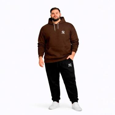 Imagem de Conjunto Moletom Plus Size Canguru G1 a G5 Casaco Com Capuz Calça de Frio Inverno Algod...