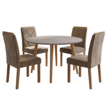 Imagem de Mesa de Jantar Redonda Dani MDF Com 4 Cadeiras Estofadas Suede MOLCI
