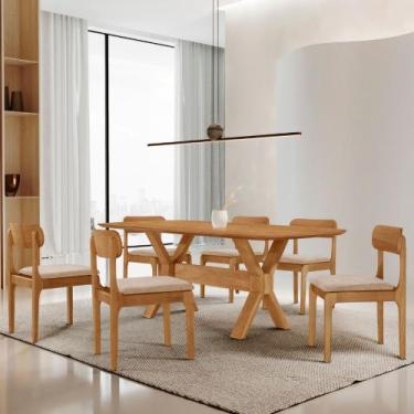 Imagem de Sala de Jantar Mesa Star, 180cm Tampo Laminado Barril e 6 Cadeiras Mod