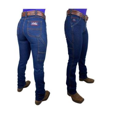 Imagem de Calça Country Jeans Feminina Carpinteira Os Boiadeiros Stonada Cós Alt