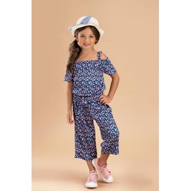 Imagem de Macacão Infantil Feminino Pantacourt em Crepe Estampado Menina Verão -