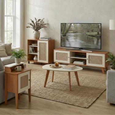 Imagem de Conjunto de Sala Charlotte 4 Portas 2 Prateleiras MDF e MDP 180cm Cinamomo e Off White Dkadidecor