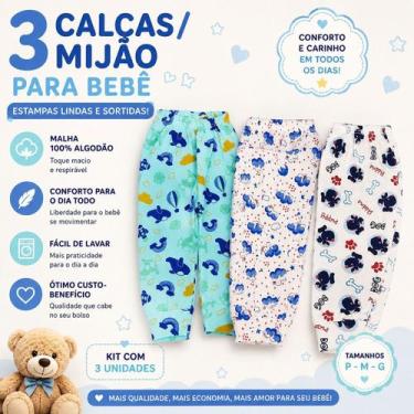Imagem de Kit 3 Mijão Bebê Menino Menina Calças RN Malha 100% Algodão P ao G Ofe