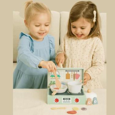 Imagem de Mini Fogão Portátil Infantil Madeira Brinquedo Educativo - Tooky Toy