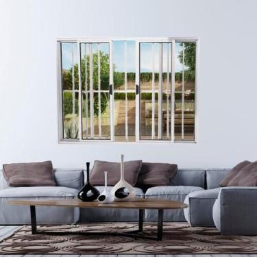 Imagem de Janela Vitrô de Alumínio 4 Folhas 120 x 120cm Modular Brilhante c/Grad