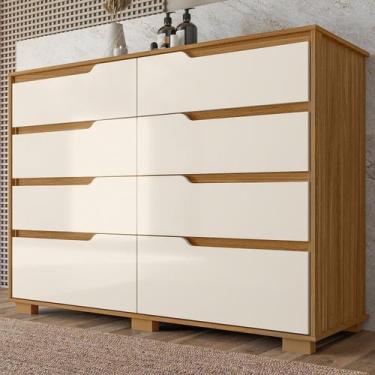 Imagem de Cômoda para Quarto 8 Gavetas 147cm Georgia Marrom/Freijó/Off White - M