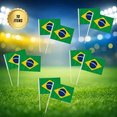 Imagem de Bandeirinha do Brasil com Haste 30cm Tecido Copa Escolha Quantidade Qu
