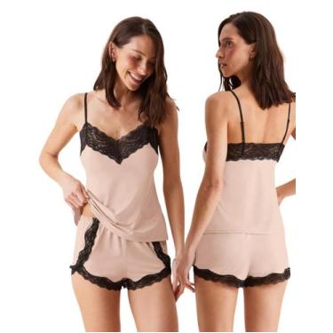 Imagem de Pijama Curto Short Doll para Dormir Basico Detalhe Renda Hope, Nude bl