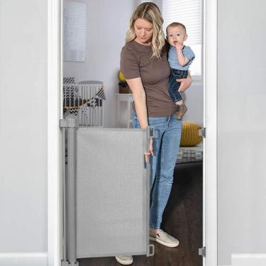 Imagem de Portão Retrátil para Bebês Yoofor - Extra Largo (85cm) - Cinza