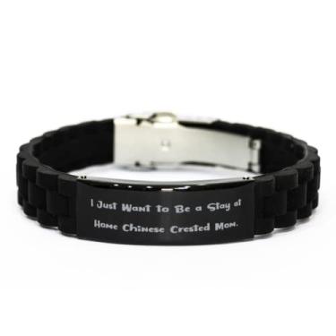 Imagem de SpreadPassion Presentes divertidos de crista chinesa, I Just Want to Be a Stay at Home, pulseira com fecho de glidelock preto de Natal para amantes de animais de estimação