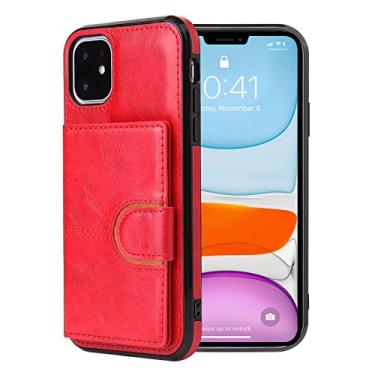 Imagem de LAHappyL Capa carteira para iPhone 13 Pro Max/13 Pro/13/13 Mini, capa de couro com porta-cartão, bolso para dinheiro, à prova de choque, vermelho, 13 Pro Max 6,7 polegadas