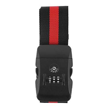 Imagem de Correia de bagagem de viagem, ajustável de 1,97 x 82,68 pol. PP Cinto de mala de viagem para malas de viagem(Fita preta e vermelha)