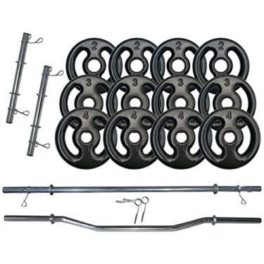 Imagem de Kit Anilhas Emb. 36kg (Preta) + 2 Barras 40cm + Barra 120 + Barra W