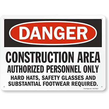 Imagem de SmartSign - Placa S-8968-Pl-14 "Danger - Área de construção, Somente Pessoal autorizado" | 25,4 cm x 35,5 cm Plástico preto/vermelho sobre branco
