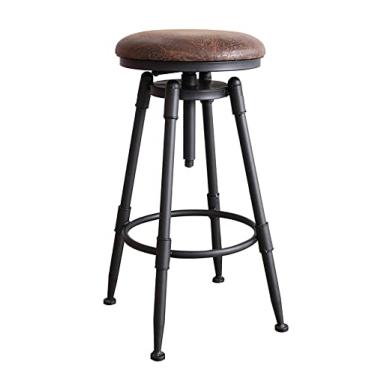 Imagem de Banqueta de Bar Industrial, Cadeira de Bar Giratória Vintage, Banqueta Alta Ajustável em Espiral, Cadeira de Jantar de Couro Falso de Ferro com Apoio para Os Pés para Balcão, Bistrô Altura 27'' - 36''