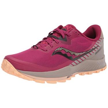 Imagem de Saucony Tênis de corrida feminino Peregrine 11 Trail, Cherry/Gravel, 5.5