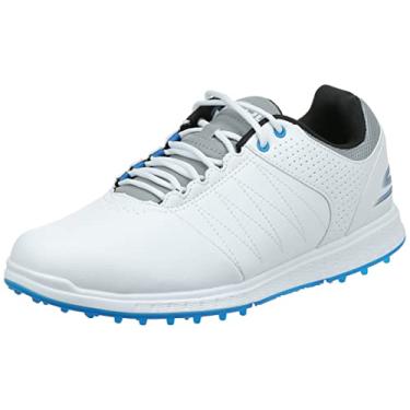 Imagem de Skechers Sapato de golfe masculino Pivot Spikeless, Branco/Cinza/Azul, 7.5