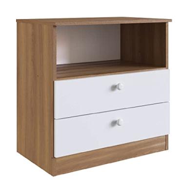 Imagem de Cômoda Infantil 02 Gavetas 1 Prateleira Nicho Nogal Manchester Branco Lilies Móveis
