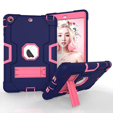 Imagem de Mini Case, iPad Mini 2 Case, iPad Mini 3 Case, iPad mini Retina Case, Three Layer Heavy Duty Shockproof Protective Case for iPad Mini,iPad Mini 2,iPad Mini 3 with Kickstand -Navyblue+Rosered