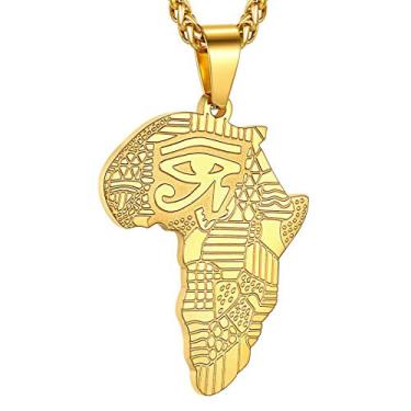 Imagem de GOLDCHIC JEWELRY Colar com mapa da África para homens, aço inoxidável africano tribal/egípcio olho de Hórus/I LOVE AFRICA/Elefante África Mapa Hiphop Colar unissex com corrente ajustável