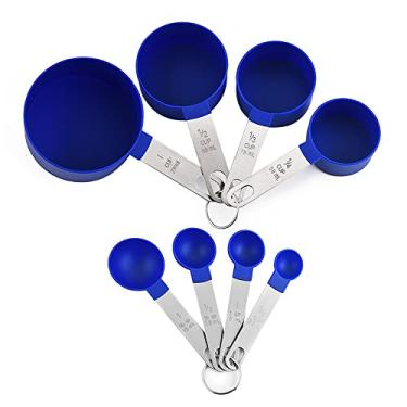 Imagem de FUYTERY Conjunto de copos e colheres medidores de 8 peças utensílio de cozinha empilhável de aço inoxidável (azul)