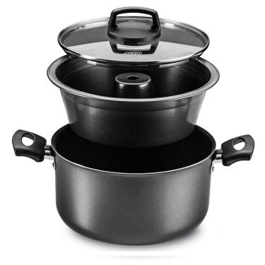 Imagem de Conjunto para Pudim Banho Maria Alumínio MTA Cristal 2 Peças com Tampa de Vidro temperado 