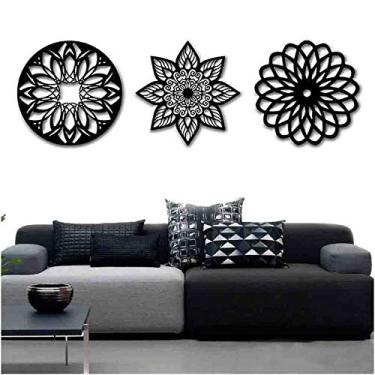 Imagem de Kit 3 Mandalas Decorativas 60x60cm Vazado - Mdf Cor:Preto